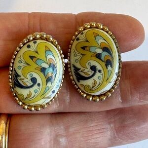 Vintage 1960s Enamel Paisley Unisex Cuff Links
